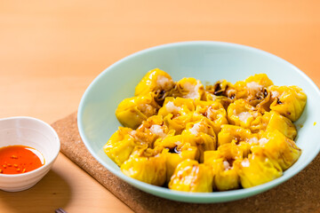 Hong Kong famous street food siu mai fish dumpling with spicy oil