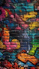Obraz premium Colorful Painted Rectangles Enhancing Brick Wall. Creativity and design concept