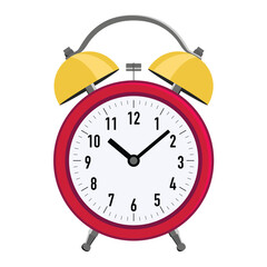 Flat red alarm clock. Vector illustration isolated on white background