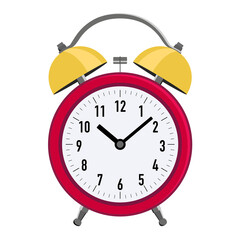 Flat red alarm clock. Illustration on transparent background