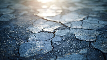 A rocky, cracked surface with water droplets on it