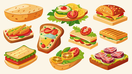 Set Of Sandwiches Vector Illustration, Collection Of Sandwiches

