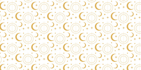 A gold astral pattern featuring gold astral symbols like suns and moons on a white backdrop. Perfect for astrology-themed products and designs.
