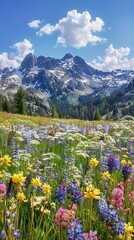 Fototapeta premium Alpine meadows bursting with the colors of summer