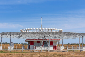 Ground station transmits DVOR (Doppler VHF Omni Directional Range) radio navigation system for...
