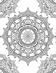 Fototapeta premium Mindful Mandala Moments: Elaborate Symmetrical Art for Stress Relief - Line Art - Coloring Page for Adults - Vertical composition - Printable pages 
