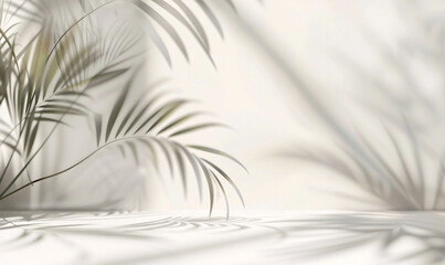 Obraz premium Soft Shadows of Palm Leaves Delicately Displayed on a Light Creamy Background Evoking a Calm and Tropical Ambiance