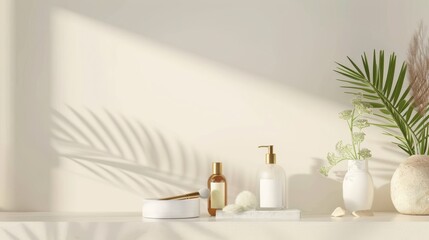 Clean and minimalist display of beauty and wellness essentials