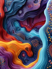 Vibrant 3D Paper Cut Art Illustrating Outback Dreamtime Culture