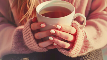 close up woman holding a cup of tea