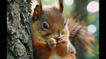 Obraz premium squirrel on a tree makes a funny grimace