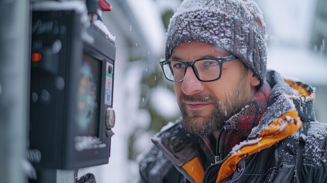 a scientist analyzing data from a weather station, monitoring the changing climate patterns and their impacts.