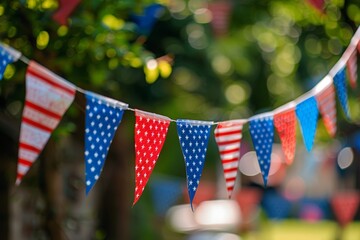 Festive decorations with bunting and banners for Patriot Day.