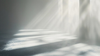 Obraz premium Minimalist White Hallway Bathed in Natural Light, Creating Patterns of Light and Shadow for a Calm and Spacious Atmosphere