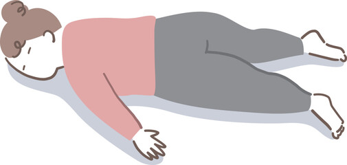 うつ伏せで寝ているぽっちゃり体型の女性のイラスト素材