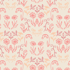 Pattern with plants and flowers. Vector illustration.