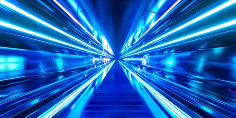 A blue light tunnel with blurred lights.