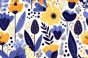 Contemporary Blossoms: Seamless Pattern with Abstract and Modern Stylized Flowers and Leaves