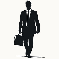 Silhouette of a businessman walking with a briefcase, symbolizing professionalism, business, and the corporate world