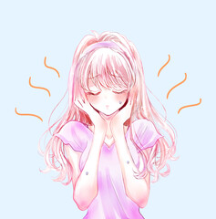 困っている半袖の女性　汗　臭い