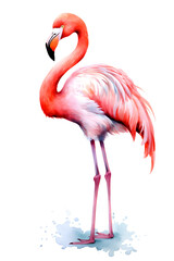 Obraz premium Pink flamingo standing, watercolor bird