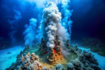 hot hydrothermal vent underwater sea floor with steam
