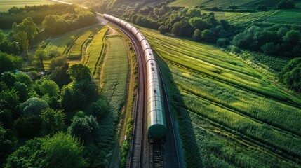 A Train Winding Through Lush Green Fields