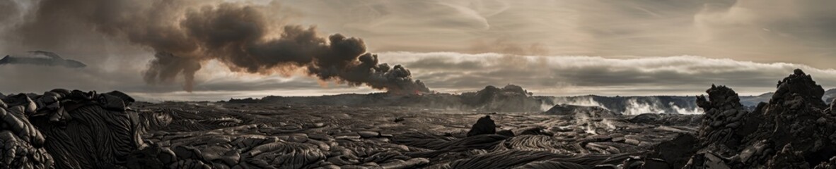 Majestic Volcanic Landscape with Lava Flows and Steam - Power and Beauty of Nature