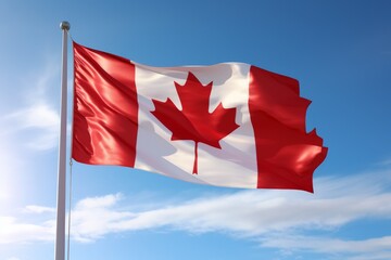 the flag of canada in front of a blue sky