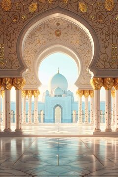 Copy space background featuring traditional Islamic architecture with space for your travel advertisement.