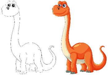 Colorful and outlined dinosaur vector illustration