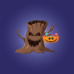halloween scary tree and pumpkin, vector logo icon