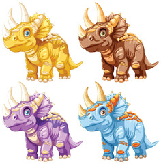 Four cute, colorful cartoon dinosaurs standing