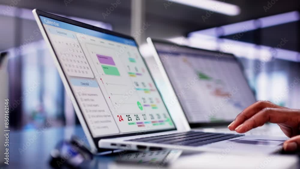 Poster Managing Tasks and Schedules with Gantt Calendar on Laptop Screen