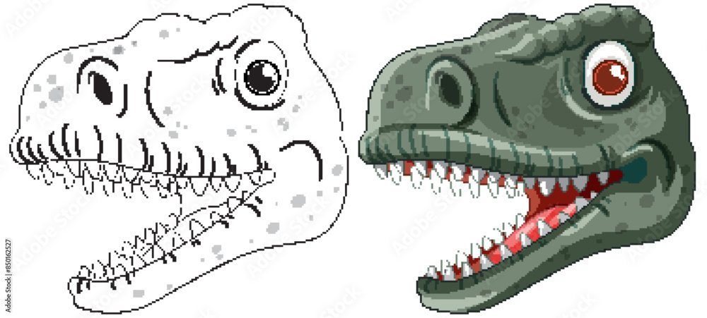 Sticker Color and outline dinosaur head illustration