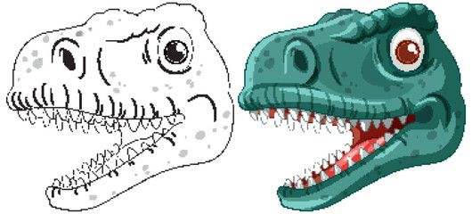Colored and outlined dinosaur head illustration