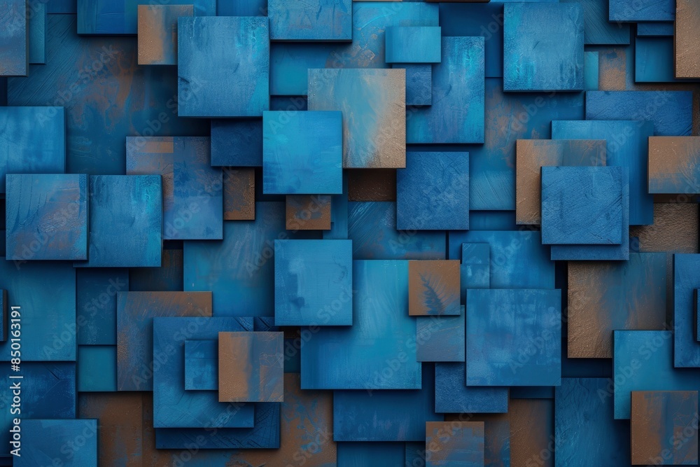 Wall mural abstract geometric background with squares and rectangles in blue and brown colors - generative ai - Wall murals