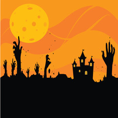 halloween castle and hands, vector logo icon