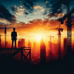 Fototapeta premium construction site at sunset
