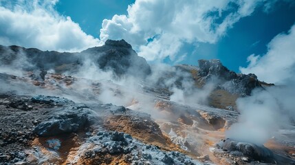 A close-up of a hot spring with steam rising from the water.