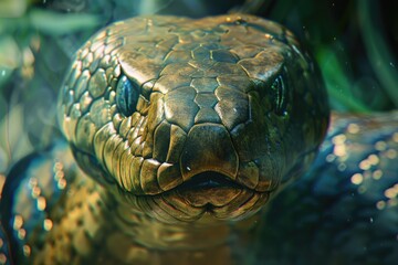 Fototapeta premium A close-up photo of a snake's face, with the background blurred out