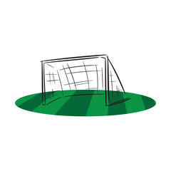 goal for football and green grass, vector logo icon