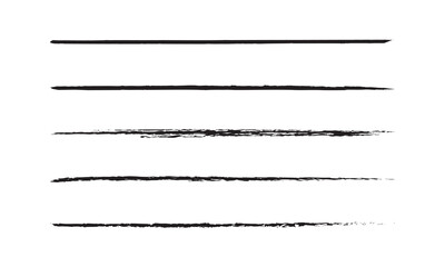 Hand painted ink brush collection. Charcoal pencil straight horizontal lines Scribble black strokes vector set