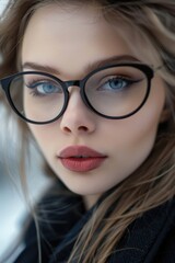 Fototapeta premium A close-up shot of a woman wearing glasses, suitable for use in educational or professional settings where a clear view is important