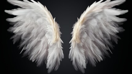 Fantasy feather angel wings for fashion, cosplay and dress up on black background