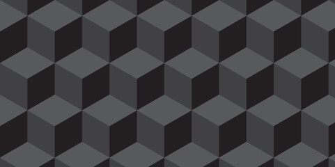 Seamless abstract Black and gray background from cubes and lines. Geometric tiles and mosaic creative stylish seamless pattern block cube background. minimal hexagon Cubes mosaic shape vector design.