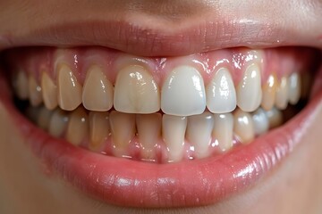 Fototapeta premium Close-Up of Healthy and Unhealthy Teeth with Visible Dental Issues and Plaque