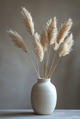 White Vase With Dried Pampas Grass in a Studio Setting