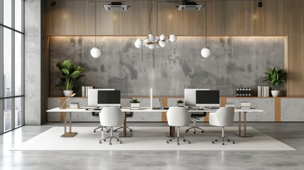 Modern office setup featuring a clean layout pattern.