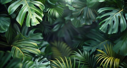 Lush Green Tropical Rainforest Leaves With Sunlight